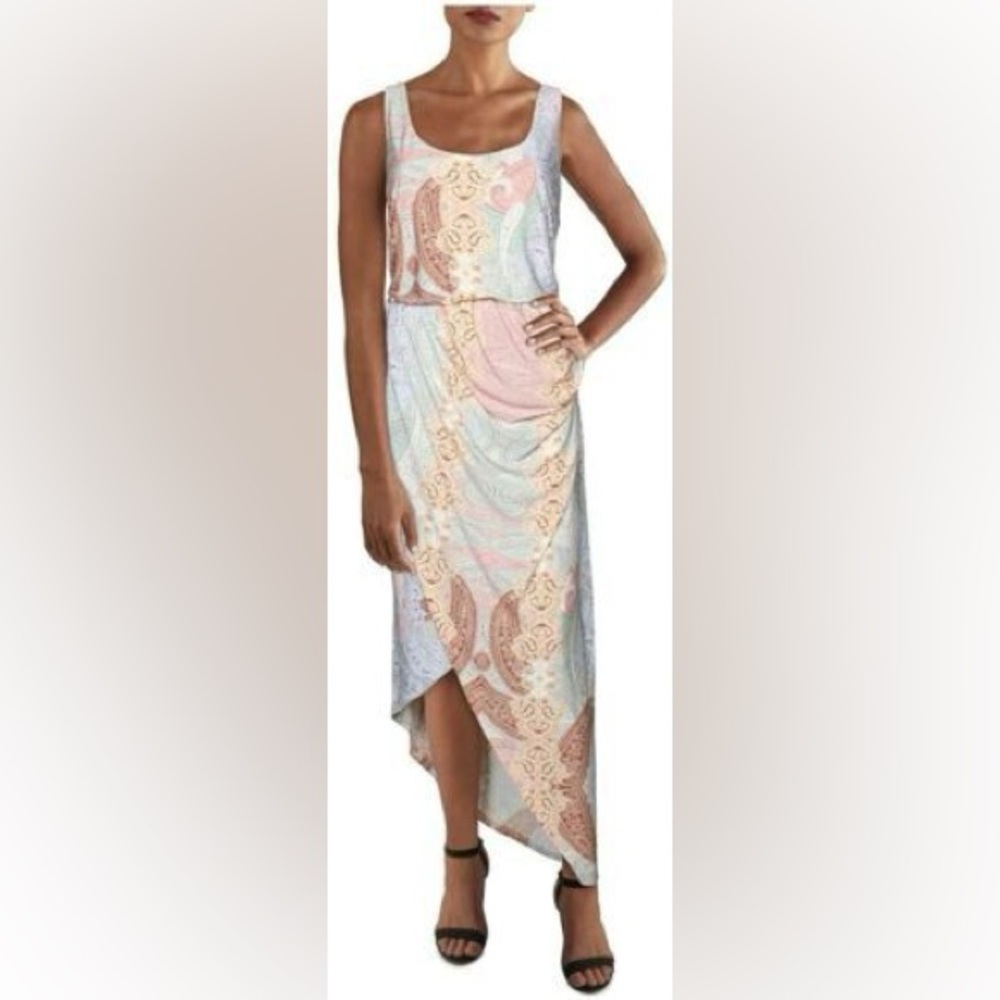 INC Sleeveless Jewel Neck Tea Length High Low Maxi Dress Multicolor 3X